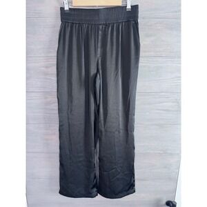 Overlover Black Satin Wide Leg Smocked Waist Pull On Pants Womens Size M Revolve